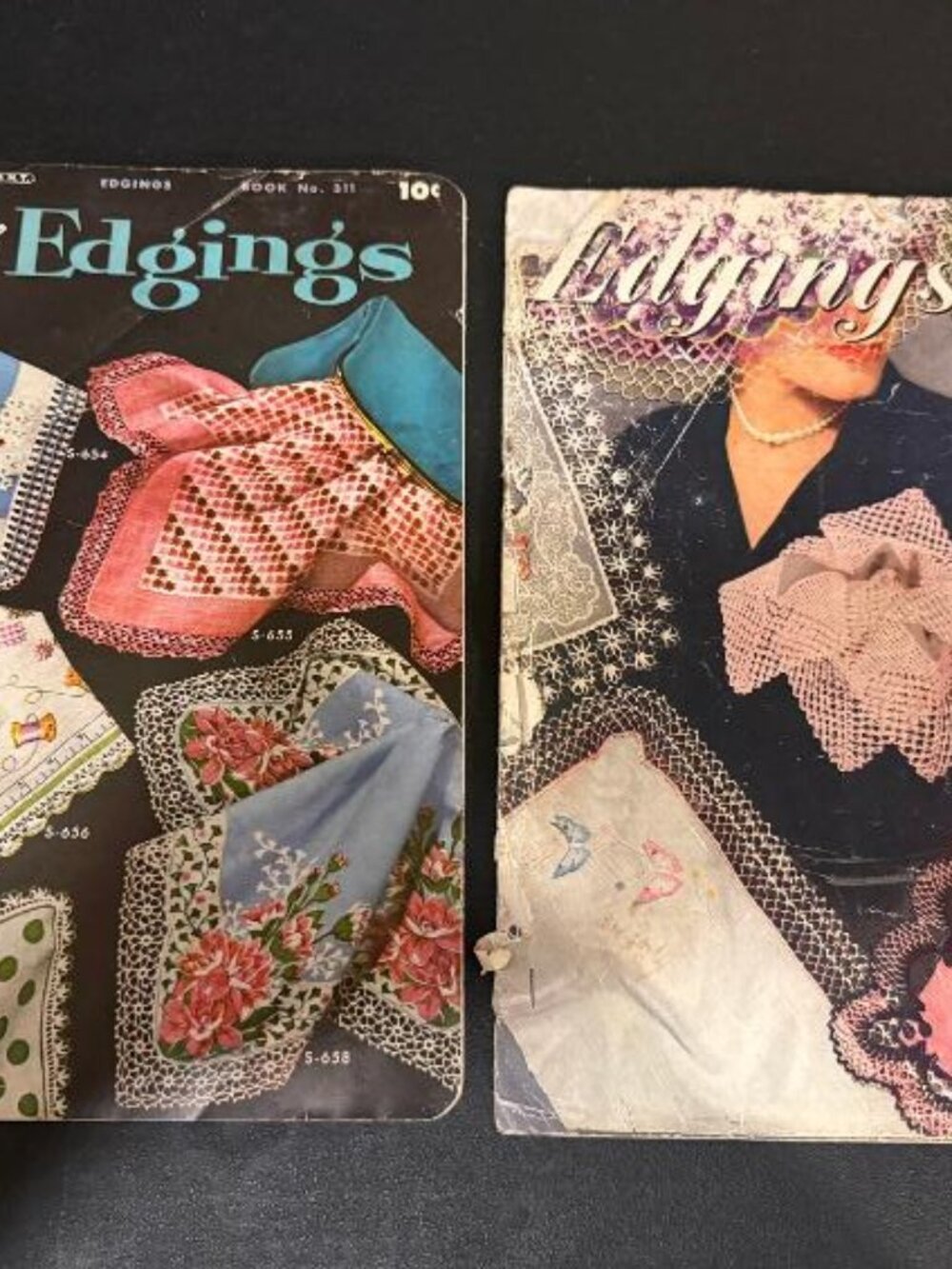 2 Vtg Coats & Clark's Handkerchief Edgings Book Patterns 1950s Lot#19-32 AS IS